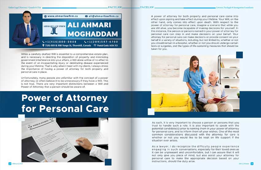 Power of attorney for personal care wills and estate lawyer in Toronto